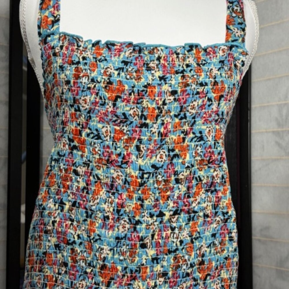 Black Tape Dress 2X Floral Smocked Bodice Sleeveless Maxi Boho Summer Vibrant - Picture 2 of 8